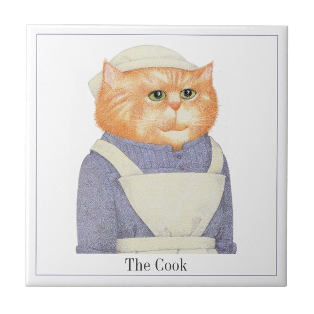 COOK CAT 4.25" Square Ceramic Tile + Text (Front)