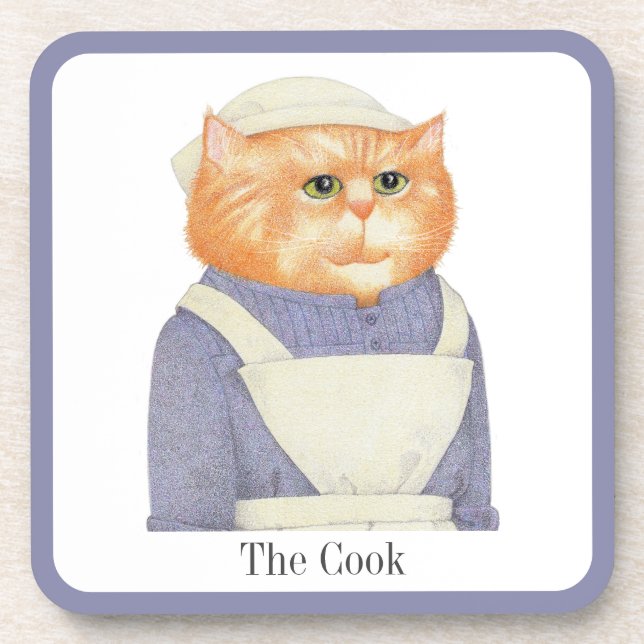 COOK CAT Hard Plastic Coasters + Text (Front)