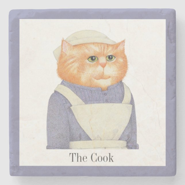 COOK CAT Marble Stone Coaster + Text (Front)