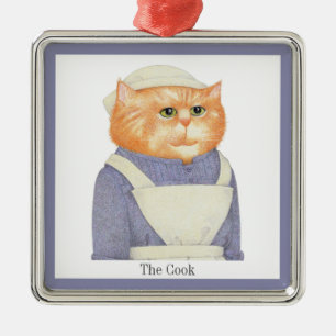 COOK CAT Premium Square Ornament + Text