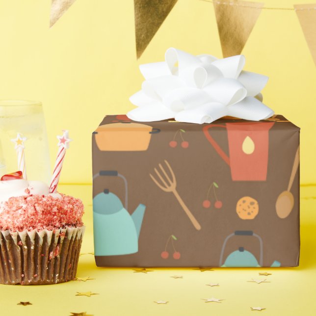 Cook Chef Cooking Kitchen Utensils Fun Pattern Wrapping Paper (Birthday Party)