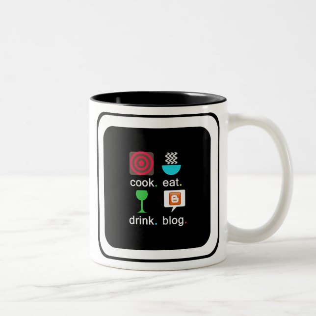 "Cook. Eat. Drink. Blog." Two-Tone Mug (Right)