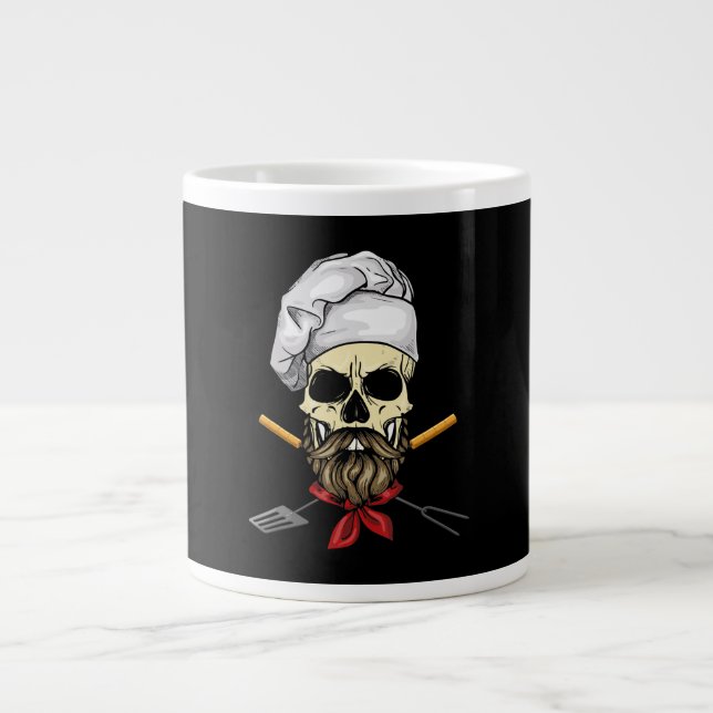 Cook Grill Master Chef Skull Face Halloween Gift Large Coffee Mug (Front)