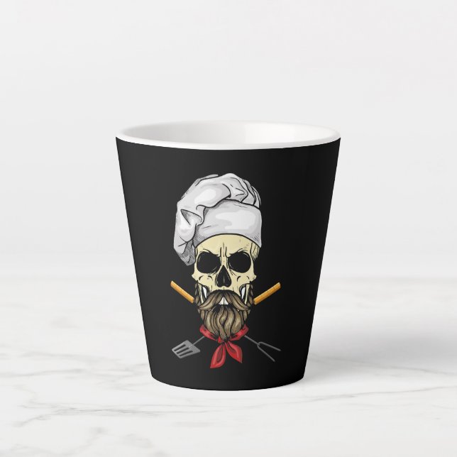 Cook Grill Master Chef Skull Face Halloween Gift Latte Mug (Front)