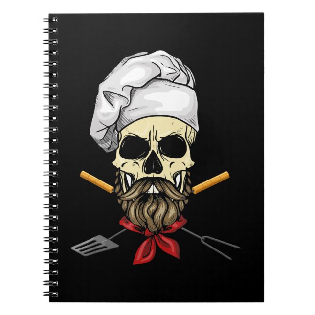 Cook Grill Master Chef Skull Face Halloween Gift Notebook (Front)