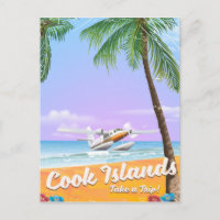 Cook Islands Vintage travel beach poster.