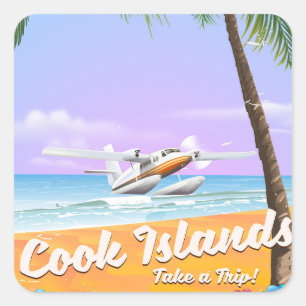 Cook Islands Vintage travel beach poster. Square Sticker
