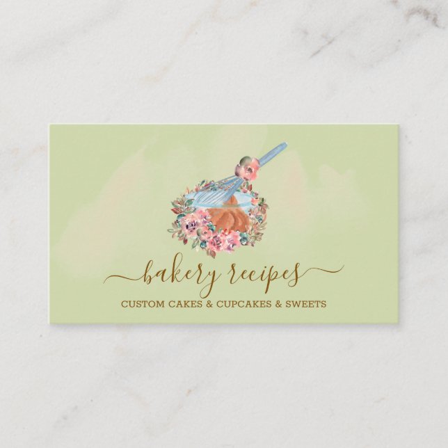 Cook Recipe Whisk Ingredients green Business Card (Front)