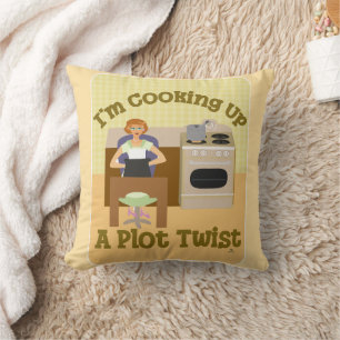 Cook Up Plot Twist Retro Housewife Writer Throw Pillow