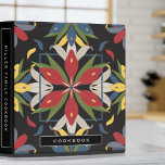 Cookbook | Black Colourful Kitchen Tile Design Binder<br><div class="desc">Modern cookbook binder for organizing your family's recipes, meal planning or other subject. Features a stylish kitchen tile design in a colourful palette against a black background with customizable text presented on coordinating black banners. Shown with the text "COOKBOOK" on the front cover in modern typography and custom family name...</div>