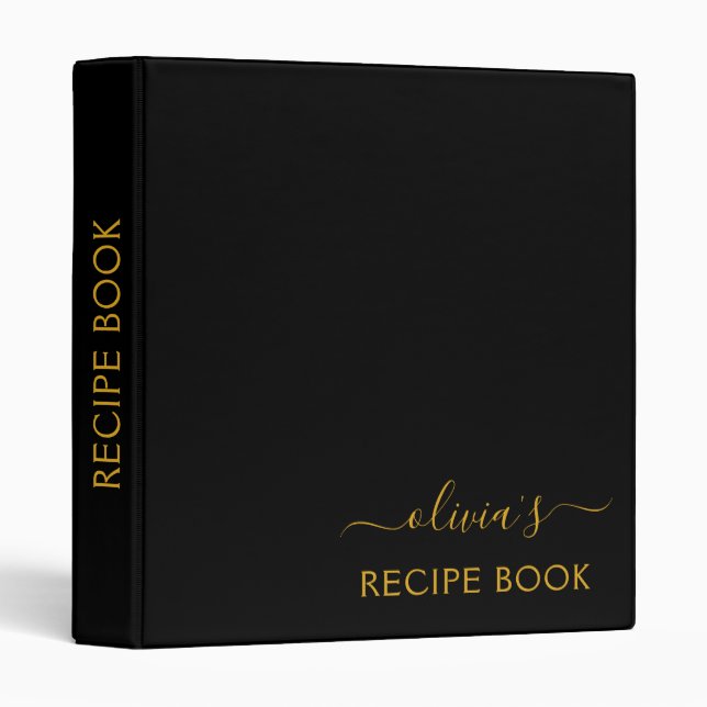 Cookbook Black Gold Script Monogram Binder (Front/Spine)