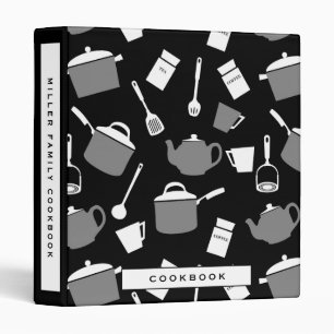 Cookbook Black White & Gray Kitchen Pattern Binder