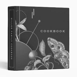 Cookbook   Black White & Gray Peacock Butterfly Binder
