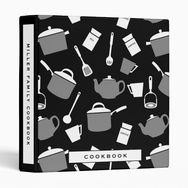 Cookbook | Black White & Grey Kitchen Pattern Binder (Front/Spine)