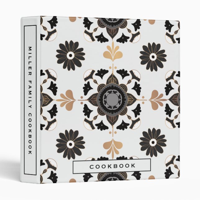 Cookbook | Black & White Kitchen Tile Design Binder (Front/Spine)
