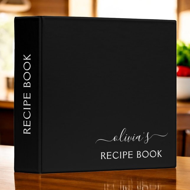 Cookbook Black White Script Monogram Binder (Creator Uploaded)