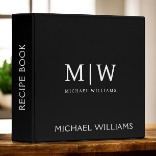 Cookbook Black White Script Monogram Binder