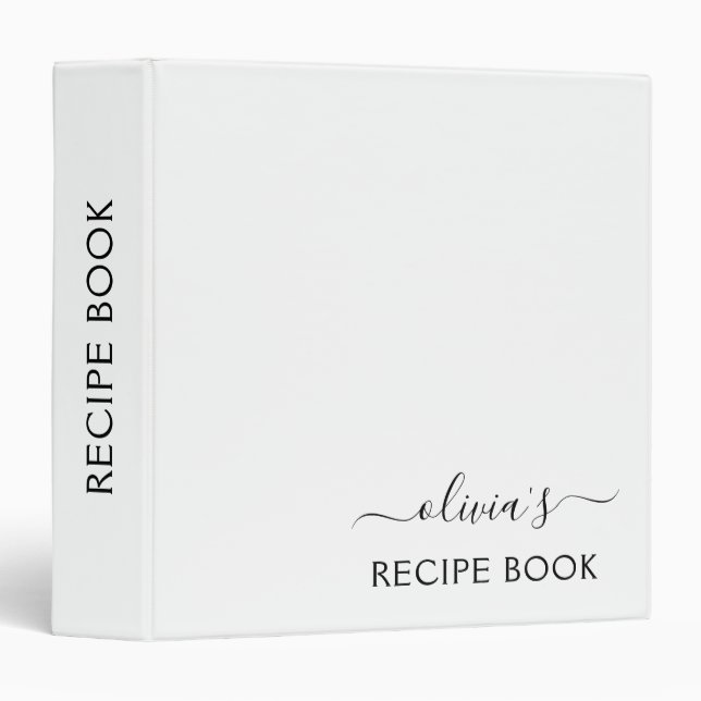 Cookbook Black White Script Monogram Binder (Front/Spine)