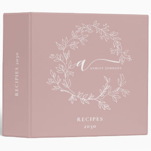 Cookbook Blush Dusty Pink Script Monogram Binder