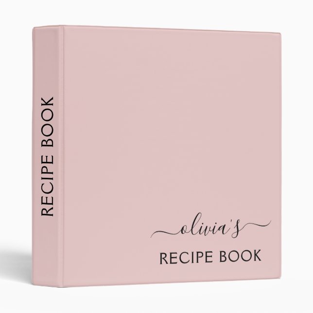 Cookbook Blush Dusty Pink Script Monogram Binder (Front/Spine)