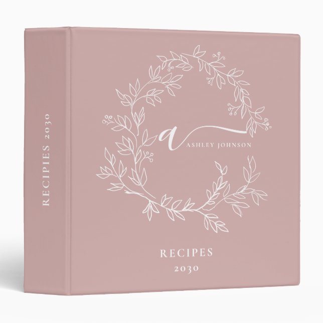 Cookbook Blush Dusty Pink Script Monogram Binder (Front/Spine)