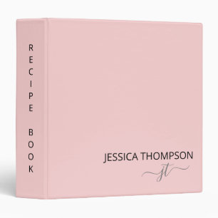 Cookbook Blush Pink Simple Script Modern Monogram  Binder