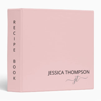 Cookbook Blush Pink Simple Script Modern Monogram Binder