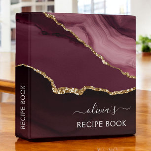 Cookbook Burgundy Purple Agate Geode Gold Binder