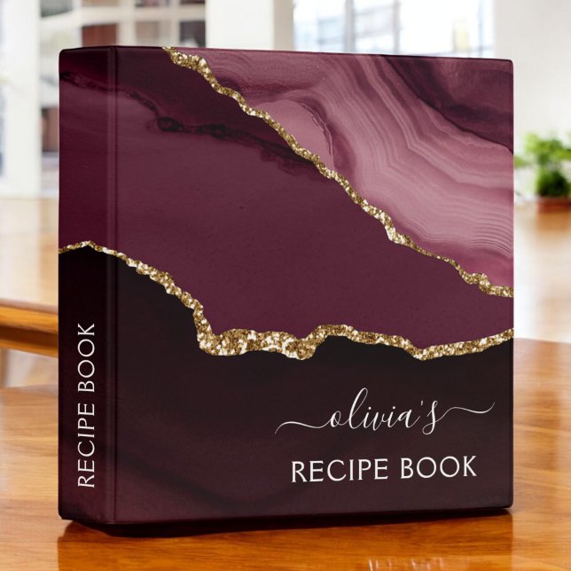 Cookbook Burgundy Purple Agate Geode Gold Binder (Creator Uploaded)