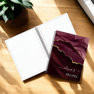 Cookbook Burgundy Purple Agate Geode Gold Monogram Notebook