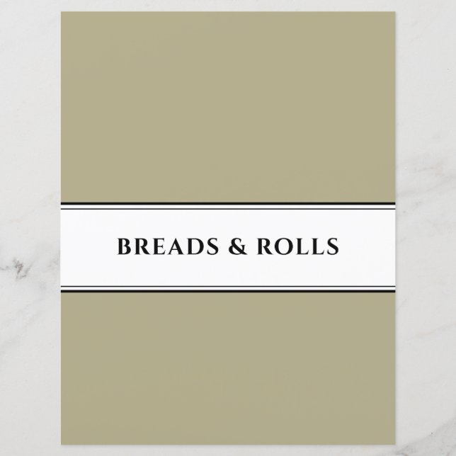 Cookbook Divider | Bread & Roll | Sage Black White (Front)