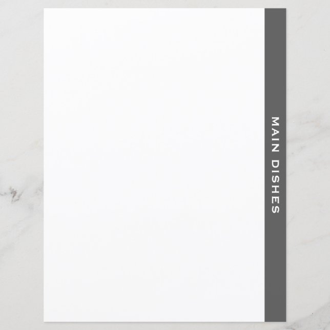 Cookbook Divider | Grey & White | Main Dishes (Front)