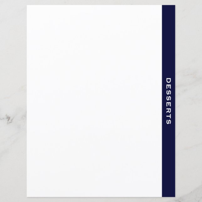 Cookbook Divider | Navy & White | Desserts (Front)