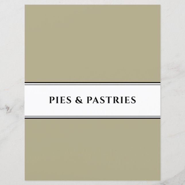 Cookbook Divider | Pie & Pastry | Sage Black White (Front)