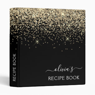 Cookbook Gold Black Glitter Monogram Recipe Book Binder