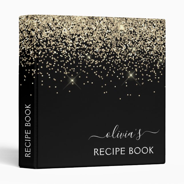 Cookbook Gold Black Glitter Monogram Recipe Book Binder (Front/Spine)
