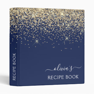 Cookbook Gold Navy Blue Glitter Recipe Book Binder
