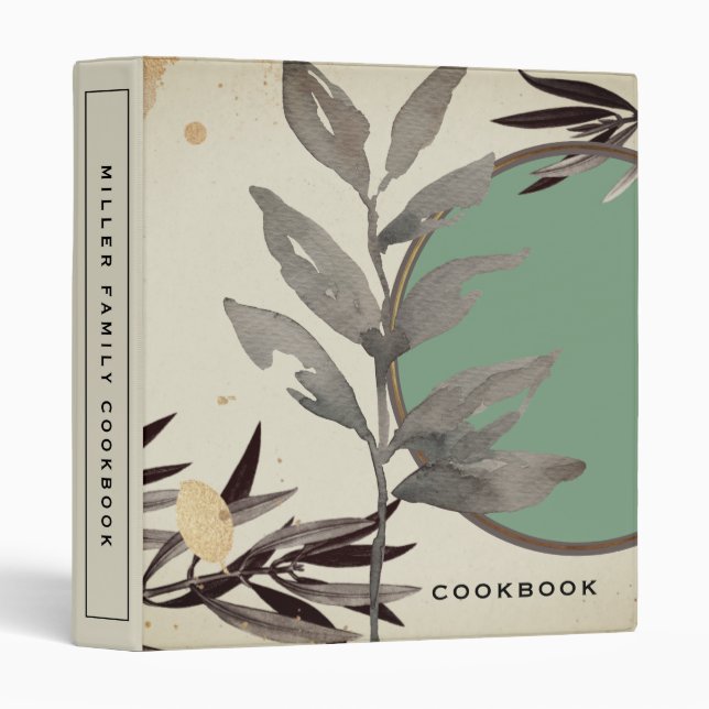 Cookbook | Modern Artistic Botanical | Mint Binder (Front/Spine)