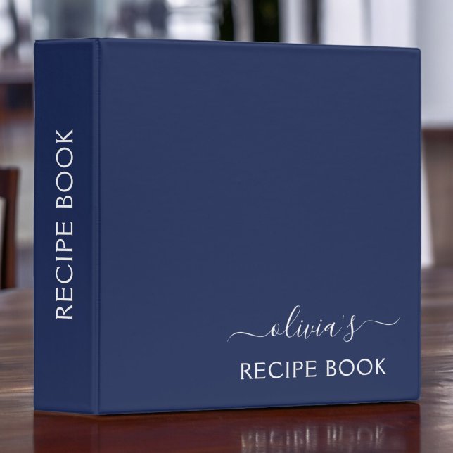 Cookbook Navy Blue White Script Monogram Binder (Creator Uploaded)