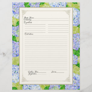 Cookbook Page Blue Hydrangea Lace Floral Formal