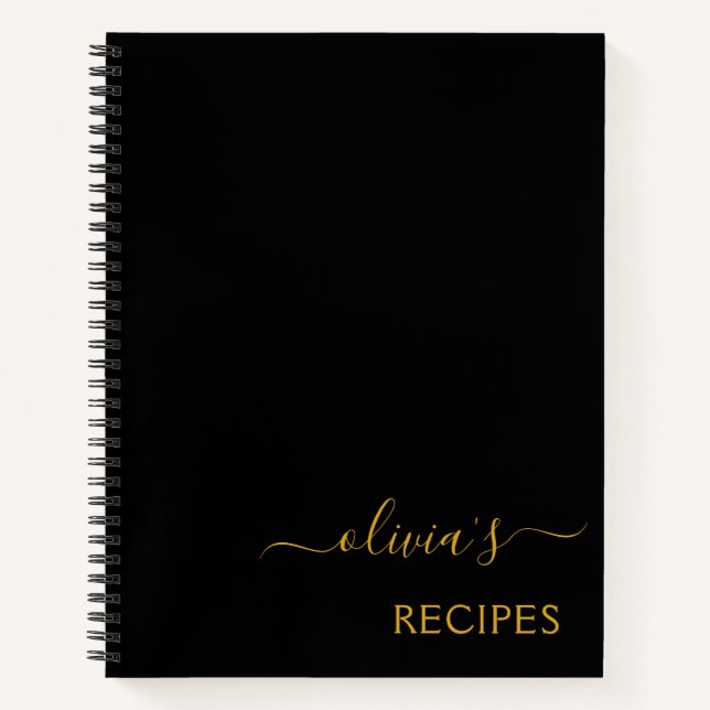Cookbook Recipe Black Gold Monogram Notebook (Front)