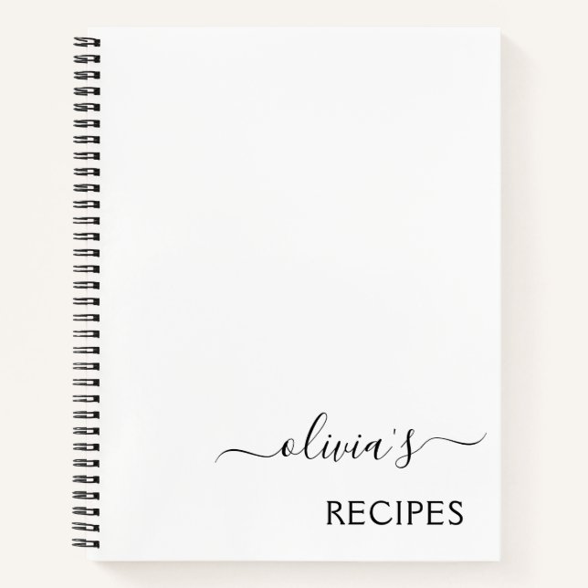 Cookbook Recipe Black White Monogram Notebook (Front)