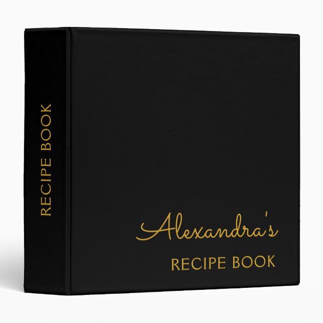 Cookbook Recipe Book Black Gold Monogram Binder (Front/Spine)