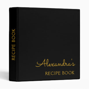 Cookbook Recipe Book Black Gold Monogram Binder