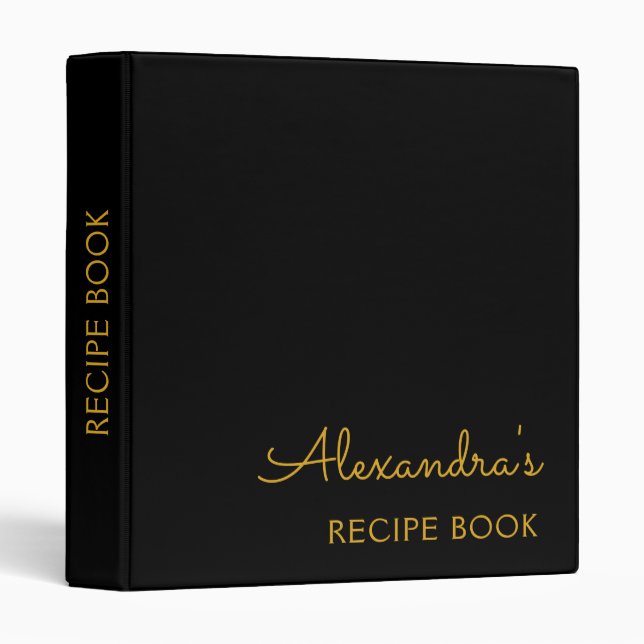 Cookbook Recipe Book Black Gold Monogram Binder (Front/Spine)