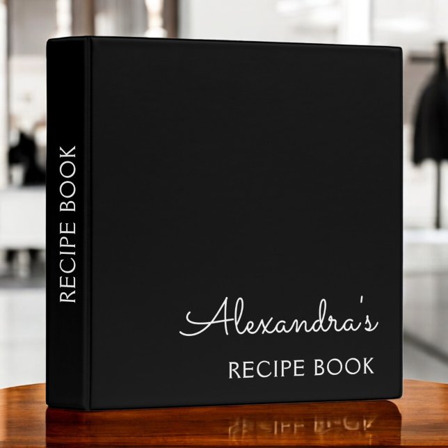 Cookbook Recipe Book Black Silver Monogram Binder (Creator Uploaded)