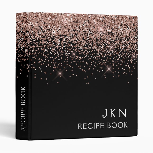 Cookbook Recipe Book Rose Gold Pink Glitter Binder (Front/Spine)