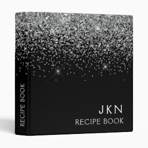 Cookbook Recipe Book Silver Black Glitter Monogram Binder