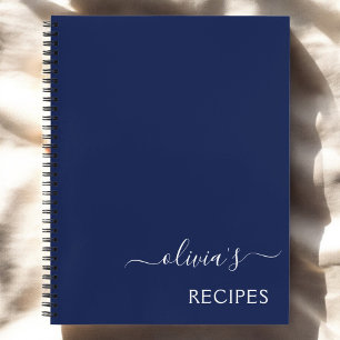 Cookbook Recipe Navy Blue White Monogram Notebook