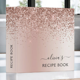 Cookbook Rose Gold - Blush Pink Glitter Monogram Binder